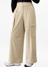 NEW Athleta Pinnacle Wide-Leg Cargo High-Rise Trousers 10 Tall Tan Lightweight  picture