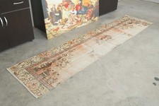 2x9 Turkish Antique Runner Rug Hand-Knotted Neutral Vintage Oushak Wool Rug,121 picture