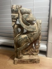 Vintage Hand-Carved South Indian Wooden Yali Architectural Bracket Statue 18” picture