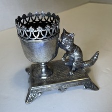 Antique Victorian James W Tufts Silver Co Figural Match/Toothpick Holder Cat picture