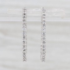 1.04ctw Diamond Inside Out Hoop Earrings 14k White Gold Snap Top Round Hoops picture