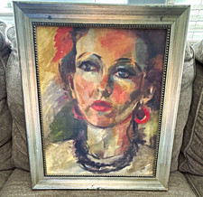 Evelyn Buff-Segal Original Oil Painting – Mid-Century Modernist Female Portrait picture