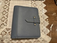 Franklin covey Vintage Aurora Full Grain Italian Leather Compact Dusty Blue Rare picture