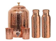 Handmade Pure Copper Hammered Pure Copper Water Dispenser Pot 4Ltr Tank 2 Bottle picture