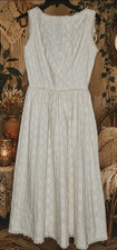 Vintage 60s Maggi Maid of Lucerne swiss white Jacquard Fit & Flare Dress XS picture