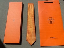 HERMÈS FACETTES H SILK TIE ORANGE H PATTERN NWT ORIGINAL PACKAGING picture