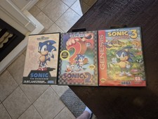 Sonic the Hedgehog 1 2 3 Sega Genesis Lot w/ Cases Manuals Authentic Retro Games picture