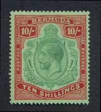 BERMUDA 96 MINT HINGED KGV 10 SHILLING KEYPLATE picture