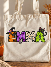 Personalized Halloween Tote Bag Kids Custom Name Cotton 10x10 Trick or Treat picture