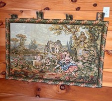 Vintage Italian Romantic Woven Tapestry Wall Hanging Cotton/Viscose w/goats picture
