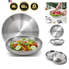 2 Pack Double Layered 304 Stainless Steel Dinner Plate, 8.7