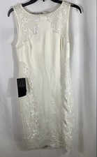 Bebe Women's Crystal Bloom Ivory Embroidered Ponte Midi Dress Sequins NWT Sz M picture