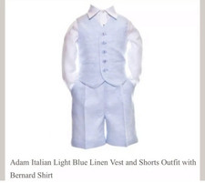 Fleurisse Leon Boys Adam Blue Italian Linen 3 Piece Vest Shorts Outfit 6 Months picture
