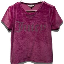 Juicy Couture Velour Short Sleeve Top Magenta Pink Rhinestone Logo Medium picture