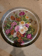 Antique Victorian English Art Pottery 20in Charger Poppies Butterflies Rubin picture
