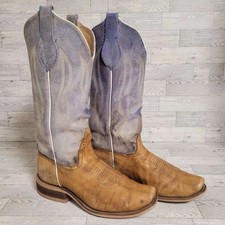 Men's Rios Of Mercedes Exotic Brown Leather Square Toe Cowboy Boots Size 8.5 D picture