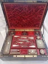 Circa 1815 Vanity Perfume Travel Set British Sterling Silver Gold Wash In Case picture