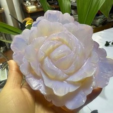 1pc Pink Opalite Stone Quartz Hand Carved Flower Reiki Healing Decor Gift picture