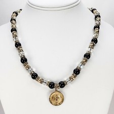 Our Lady of Guadalupe Necklace 14KT Gold Filled with Faceted Glass Beads 19 In picture