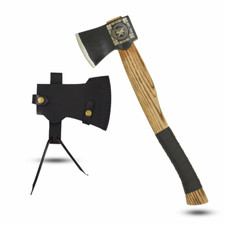 Medieval Warrior Scottish Rampant Lion Hatchet Ash Wood Handle w/Leather Sheath picture