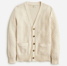 NWT J Crew Heritage Cotton Pointelle-Stitch Button Cardigan Cream Ivory Sweater picture