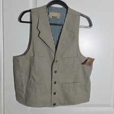 Scully Rangewear Tan Canvas Western Vest RW041 Notched Lapel Striped Lining M picture