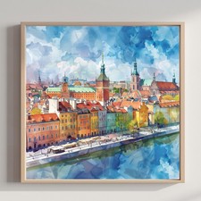 Warsaw Poland Watercolor Print: Polish Travel Art Poster Square picture