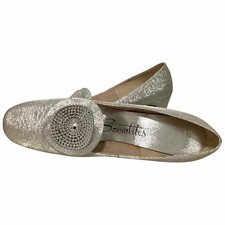 Vintage 60s Socialites Women’s Silver Beaded Round Toe Block Heel Pumps  picture