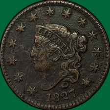1827 Coronet Head Large Cent Extremely Fine XF Coin #49495 picture