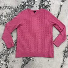 Talbots Sweater Pink Cable Knit Crewneck Womens L Cotton Blend Classic Preppy picture
