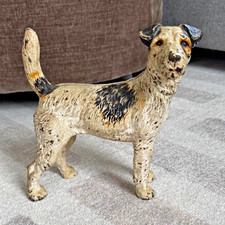 Antique Hubley #279 Cast Iron Wire Hair Fox Terrier Dog Doorstop 9” 1930s picture