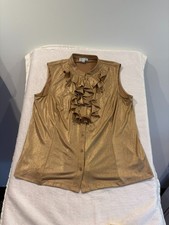 Tahari Arthur S Levine Gold Metallic Ruffle Front Sleeveless Blouse Top Womens X picture