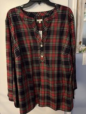 NEW Talbots Women’s 100% Cotton Pullover Festive Blouse Red Plaid Size 3X picture