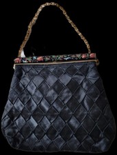 VTG. HANDBAG SAKS FIFTH AVENUE FRENCH CLOISONNE CLASP, SILK PURSE MADE lN FRANCE picture
