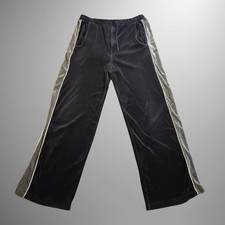 Vintage Stacy Adams Velour Velvet Track Pants Mens M Black Gray Baggy Sweatpants picture