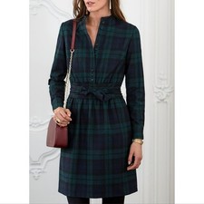 Sézane x Alix Thomsen Wool Navy Blue Green Plaid Shirt Dress Sz 42 Belted Lined picture