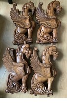 Four Antique Stunningly Characterful Wood Carved Griffin Furniture Supports picture