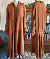 Vintage Antique 1920s Embroidered Tunic Drop Waist Dress Art Deco Gatsby Rare M picture