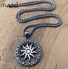 MENDEL Stainless Steel Norse Viking Rune Sun Protection Pendant Necklace Silver picture
