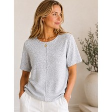 Eileen Fisher Organic Cotton Heathered Knit Tee XS/S Short Sleeve Minimalist Top picture