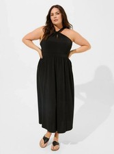 TORRID NWT $79 Tea Length Studio Knit Halter Dress in Deep Black Size 1 US 1X picture