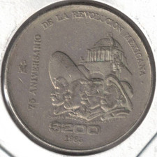 1985 Mexico 200 Pesos 75 Revolution Anniversary Coin picture