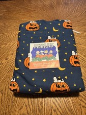 Peanuts Halloween Queen Sheet Set Blue  Snoopy Pumpkins & Stars  Berkshire NIP picture