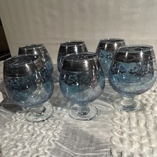 Vintage style blue hand decorated crystal brandy snifters in pure platinum Italy picture
