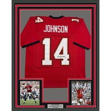 Framed Autographed/Signed Brad Johnson 35x39 Tampa Bay Red Jersey BAS COA picture