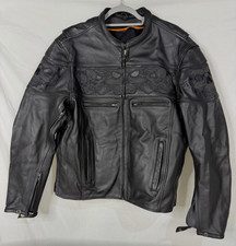 Milwaukee Leather MLM1500 Men Reflective Skull Black Leather Biker Jacket Size L picture