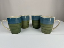 Set Of 4 Pier 1 Imports Blue/ Green Coffee Mugs Cups Stripes  picture