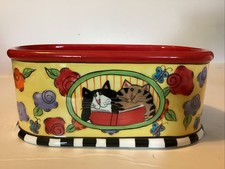 NWT Catzilla Candace Reiter 2005 Ceramic Planter Book Reading Cats 10