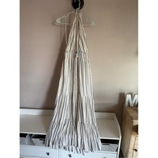 Promesa Blue Striped Floral Halter Maxi Dress Smocked Tiered Boho Small picture