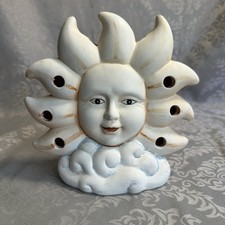 Vintage Celestial Sun Face Ceramic Candle Holder Y2K Astrology Whimsical 7” picture